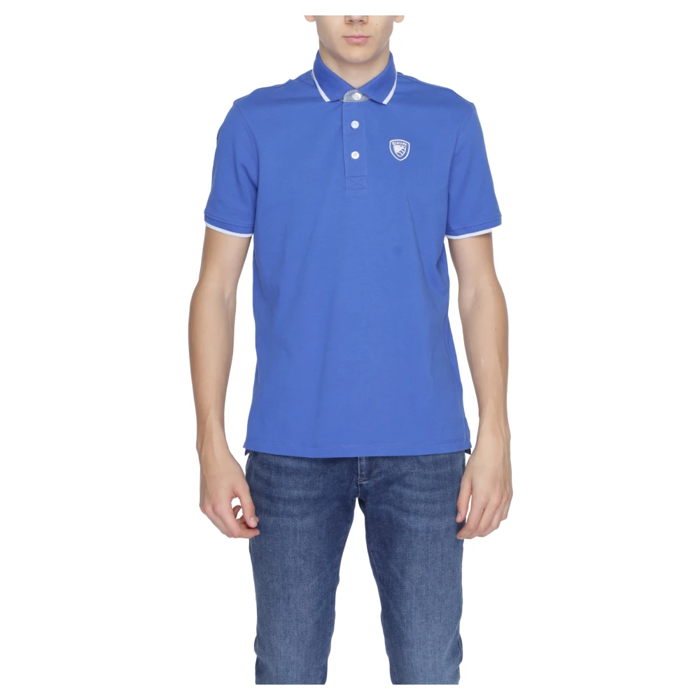 Blauer Blauwe Polo Shirt Knoopsluiting Korte Mouw Blue Heren