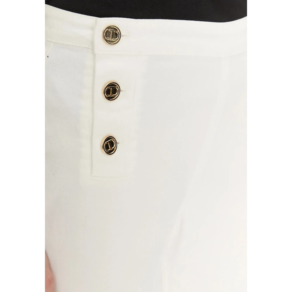 Twinset Hoge Taille Wijde Pijp Witte Jeans White Dames