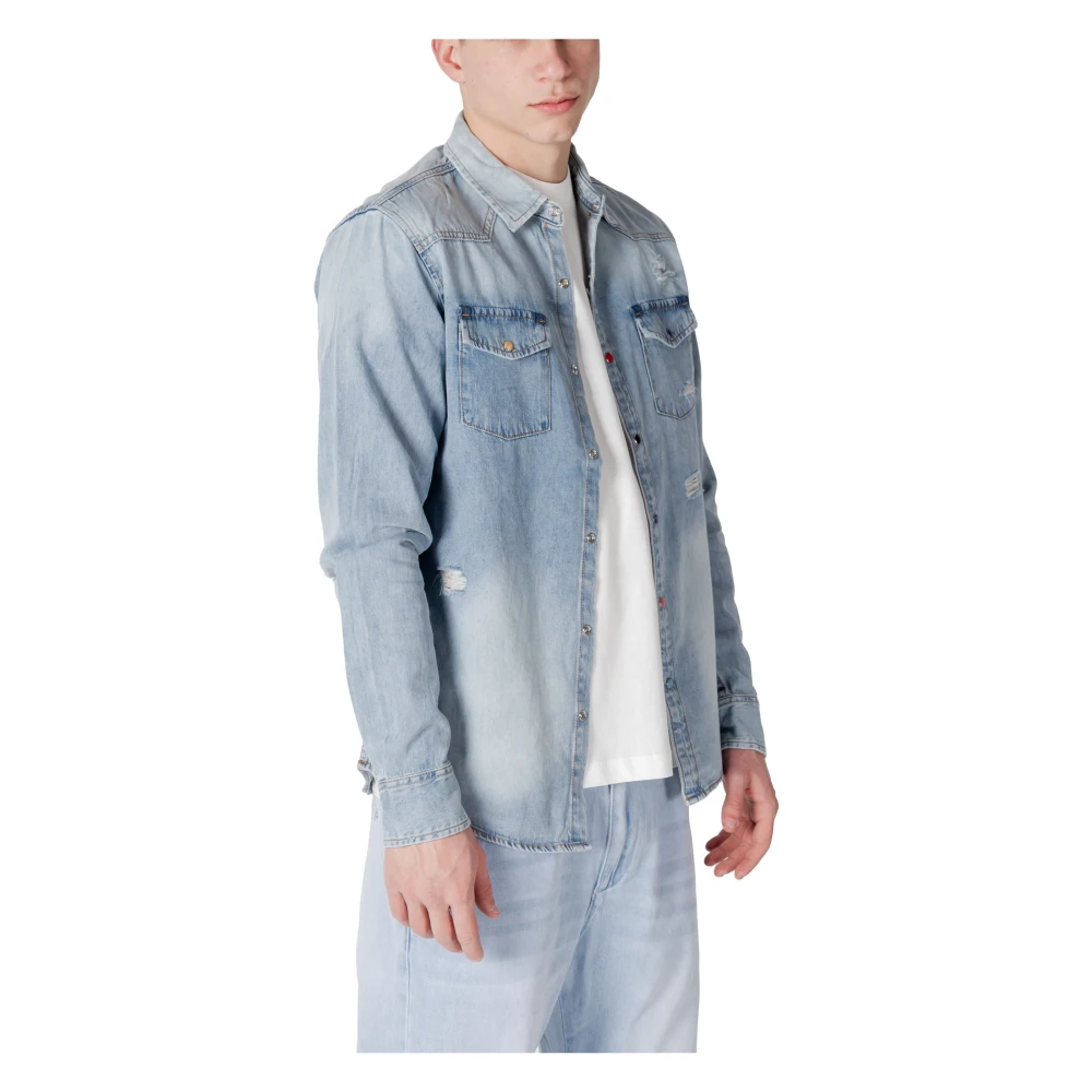 Gianni Lupo Blauw Katoenen Overhemd met Zakken Blue Heren