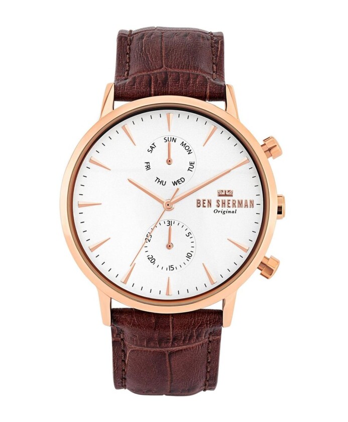 montre-analogique-a-quartz-doree-avec-bracelet-en-cuir