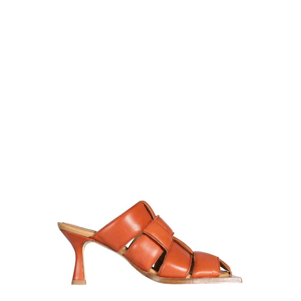 Miista Orange Heeled Mules, Female, 4 Uk, Woven Square-Toe Mule Sandals