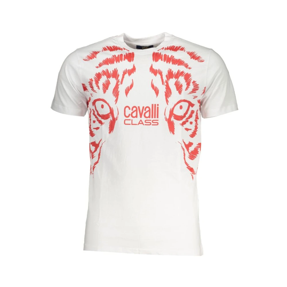 Cavalli Class Witte T-shirt met korte mouwen en logo print White Heren