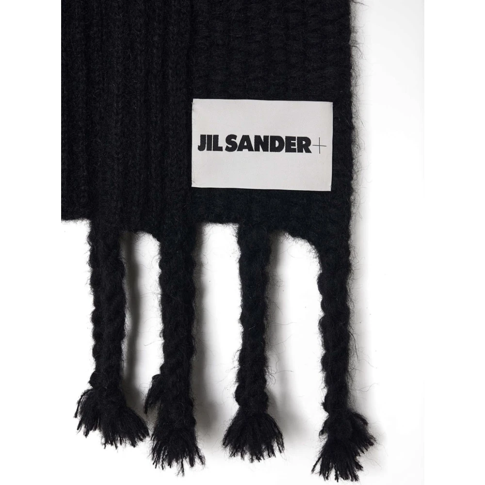 Jil Sander Zwart Gebreide Sjaal met Franjes Black Dames