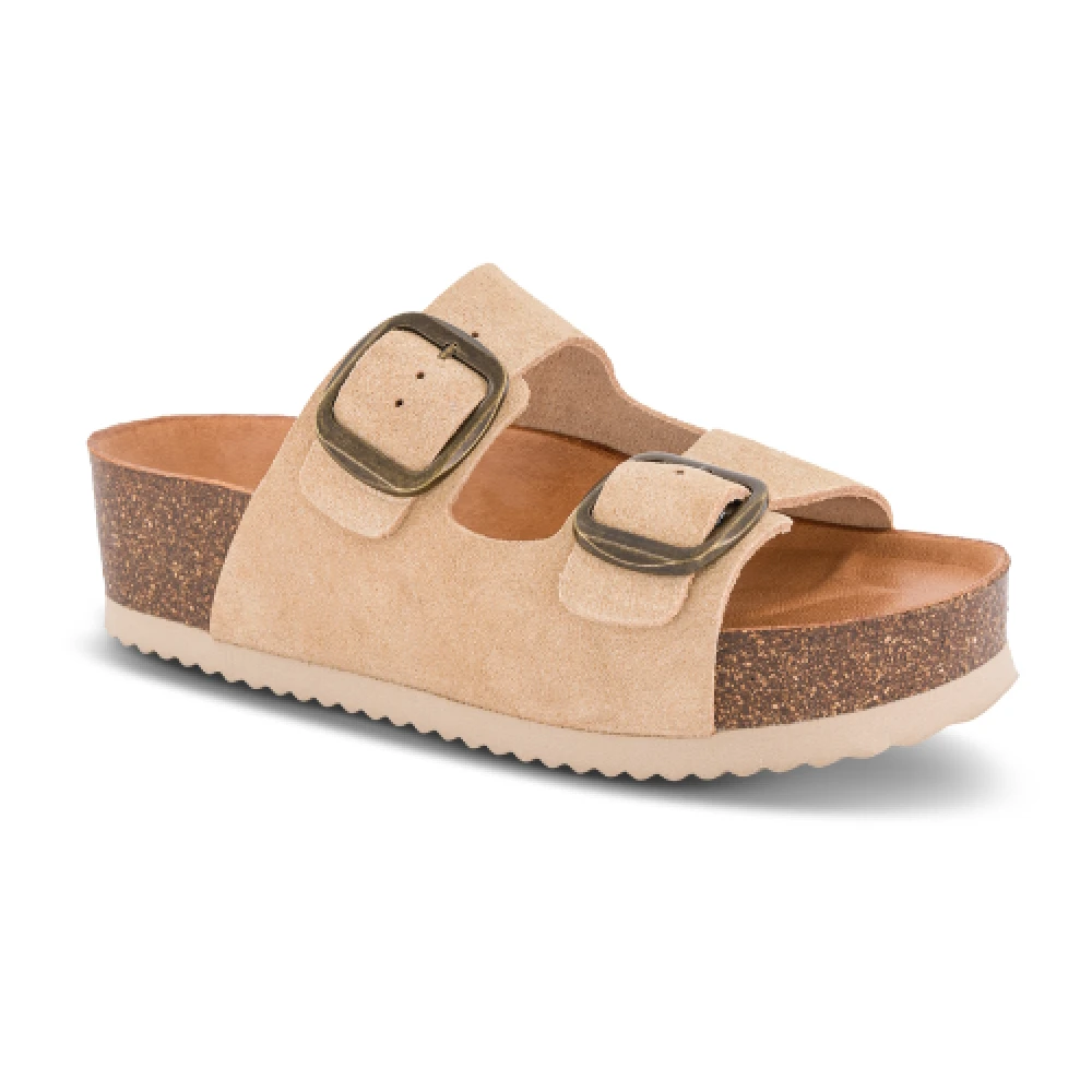 B&Co Chunky Slip-In Bio-Sandal med Justerbara Remmar Beige, Dam