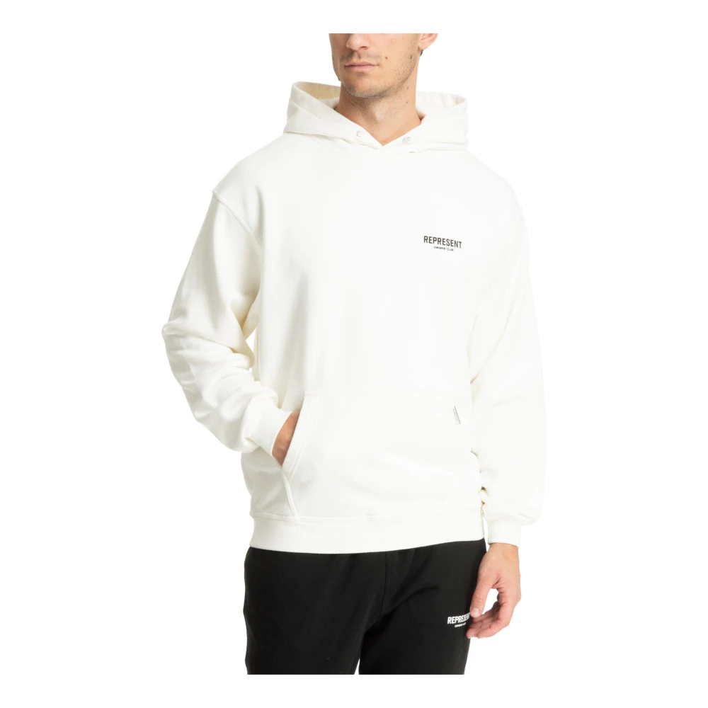 Represent Gestreepte Logo Hoodie met Snap-Button Sluiting White Heren