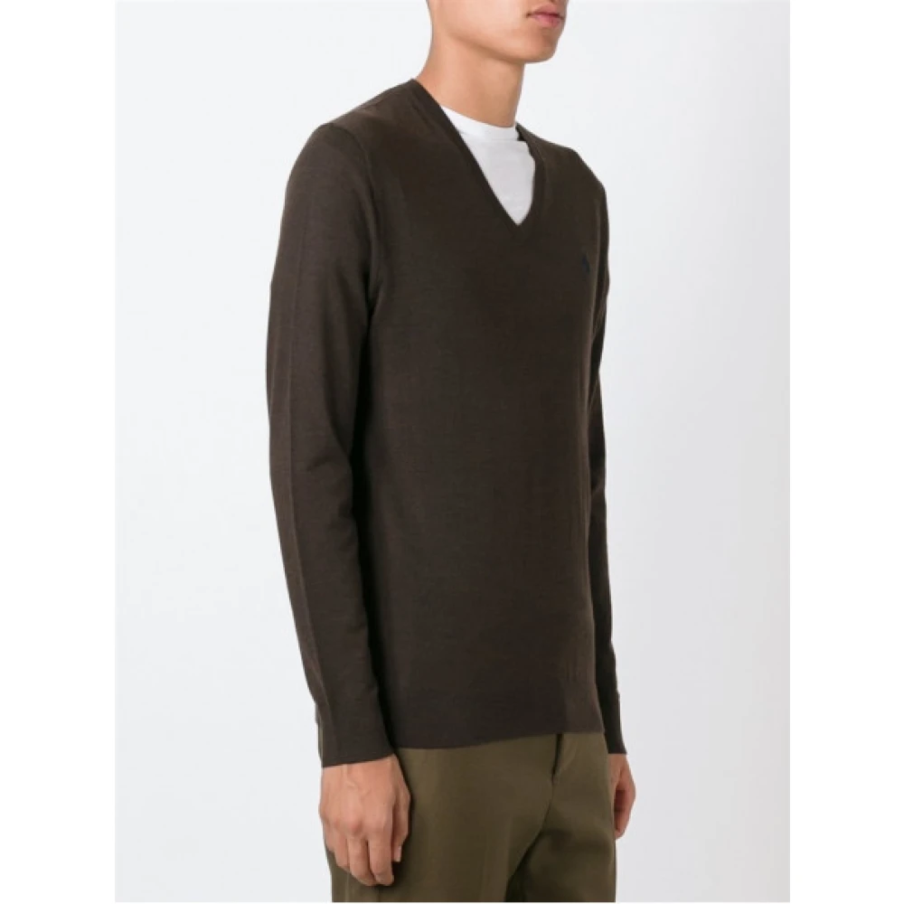 Polo Ralph Lauren V-hals wollen trui met geribbelde afwerkingen Brown Heren