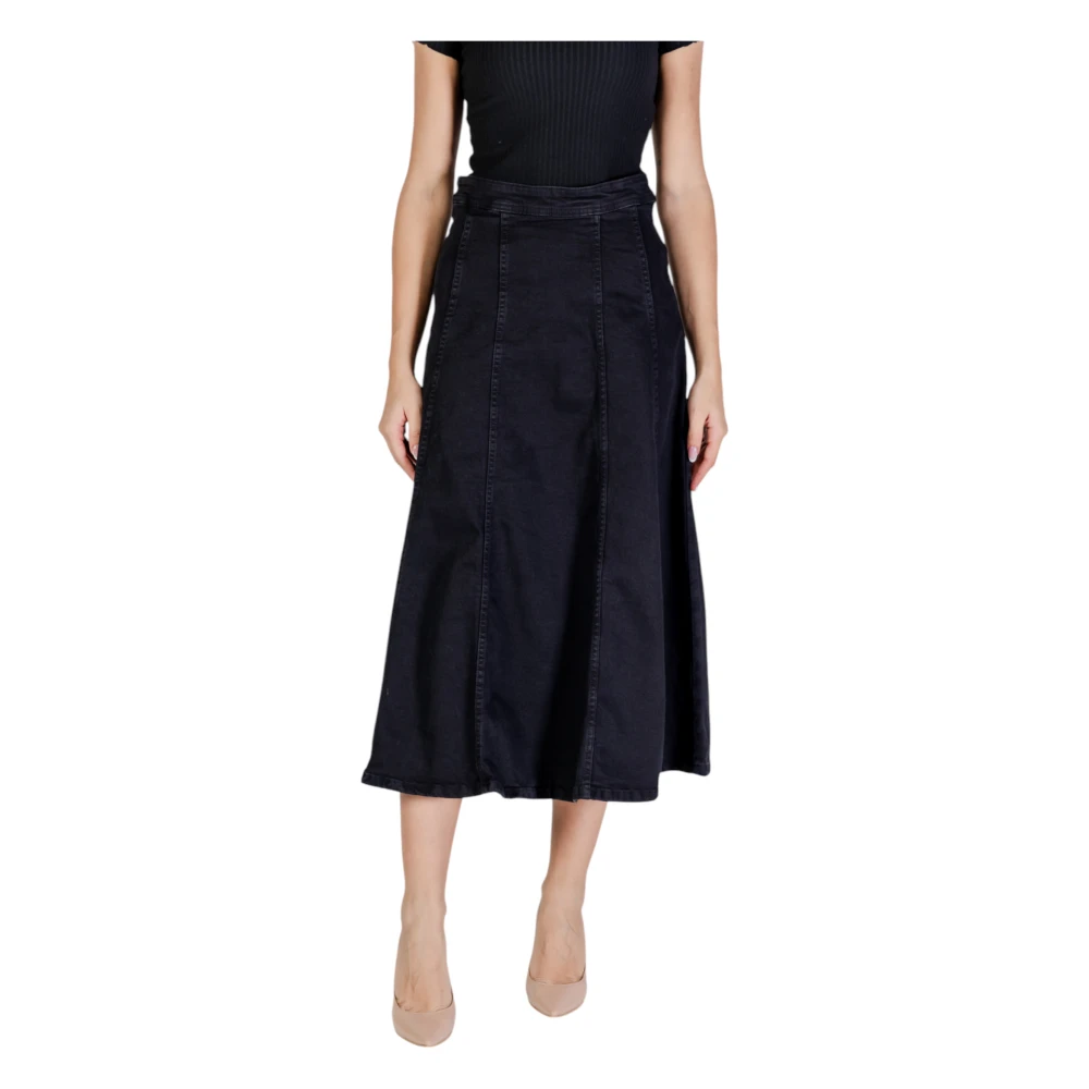 Ichi Zwarte katoen-lycra rok met rits Black Dames