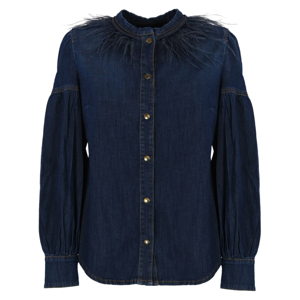 Twinset Denim Overhemd met Veren Blue Dames