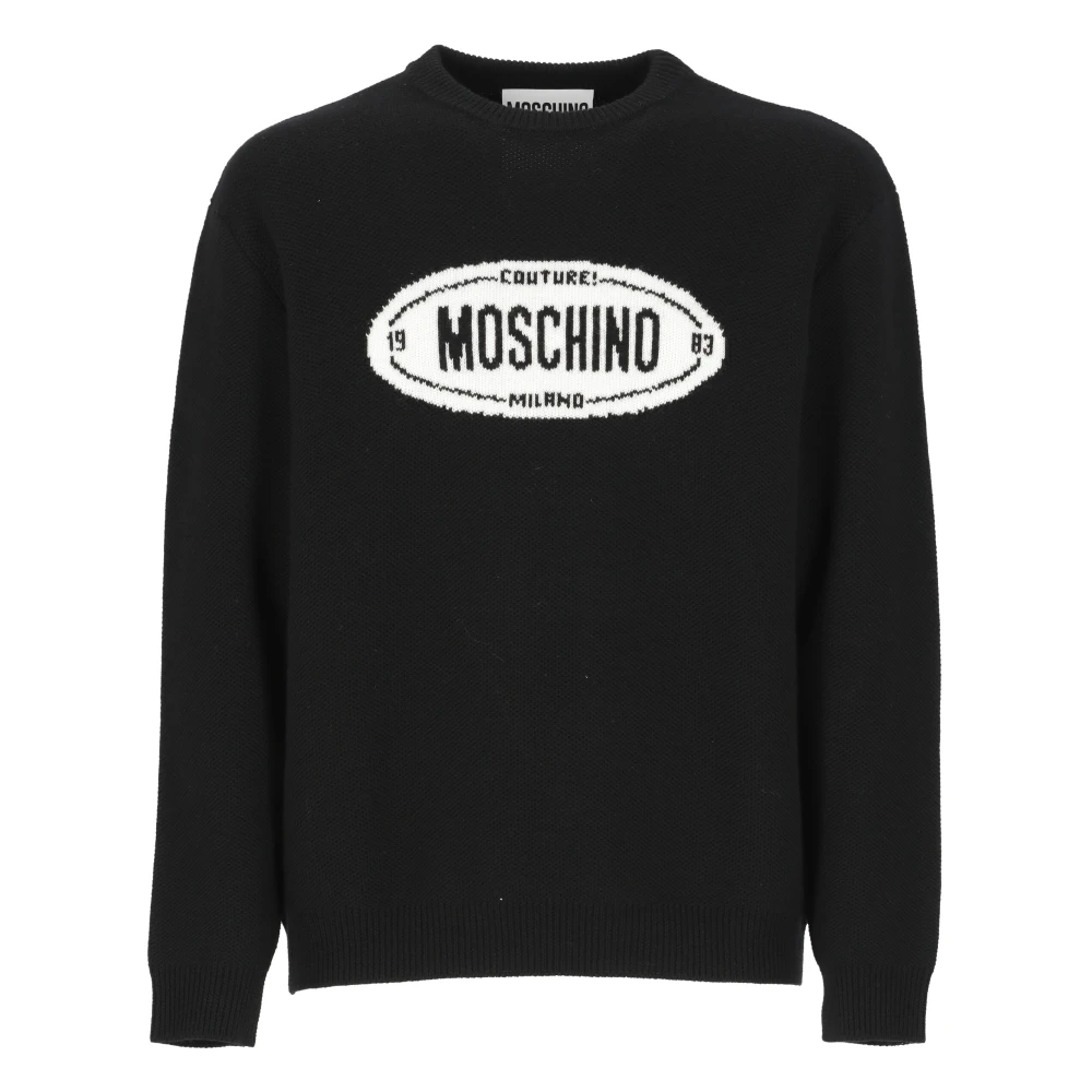 Moschino Zwarte Wollen Trui Ronde Hals Lange Mouwen Black Heren