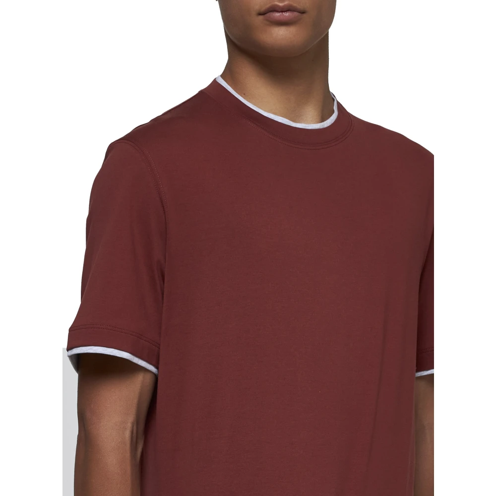 BRUNELLO CUCINELLI Koraalrode Crew Neck T-shirt Red Heren
