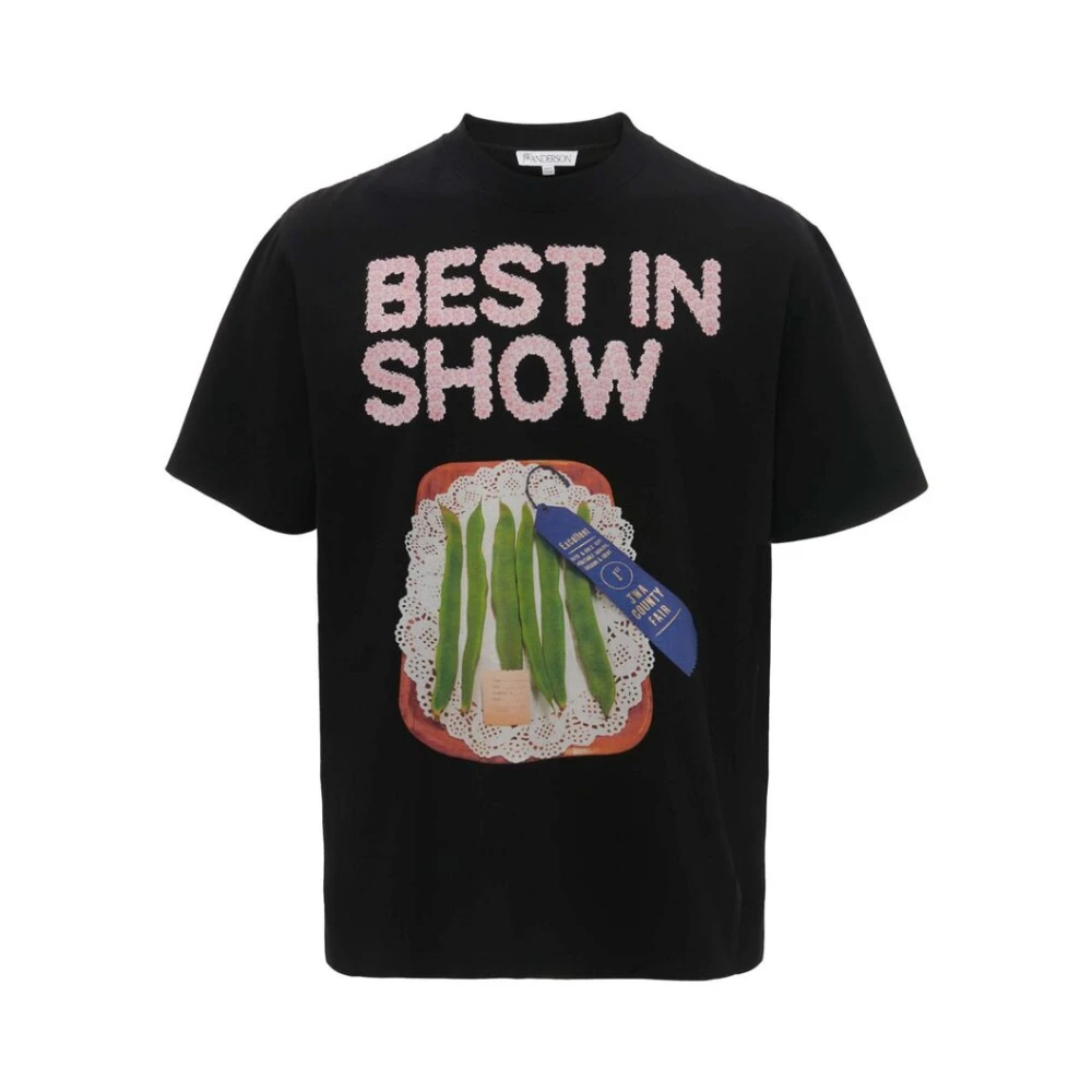 JW Anderson Zwart Grafisch Print T-shirt met Ronde Hals Black Heren
