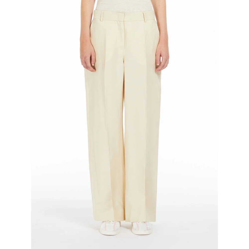Max Mara Weekend Wijde Linnen Broek Beige Dames