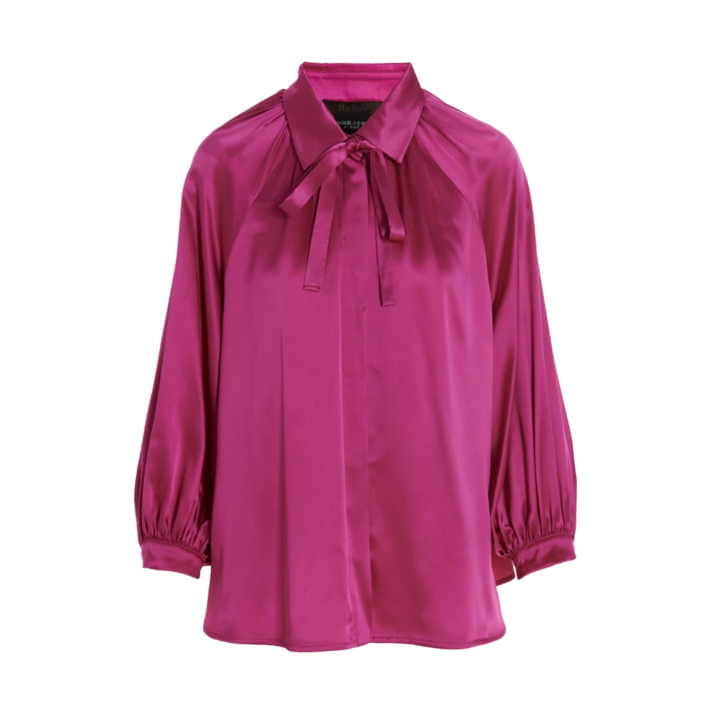 Max Mara Zijden blouse met klieke kraag en strikjes Pink Dames