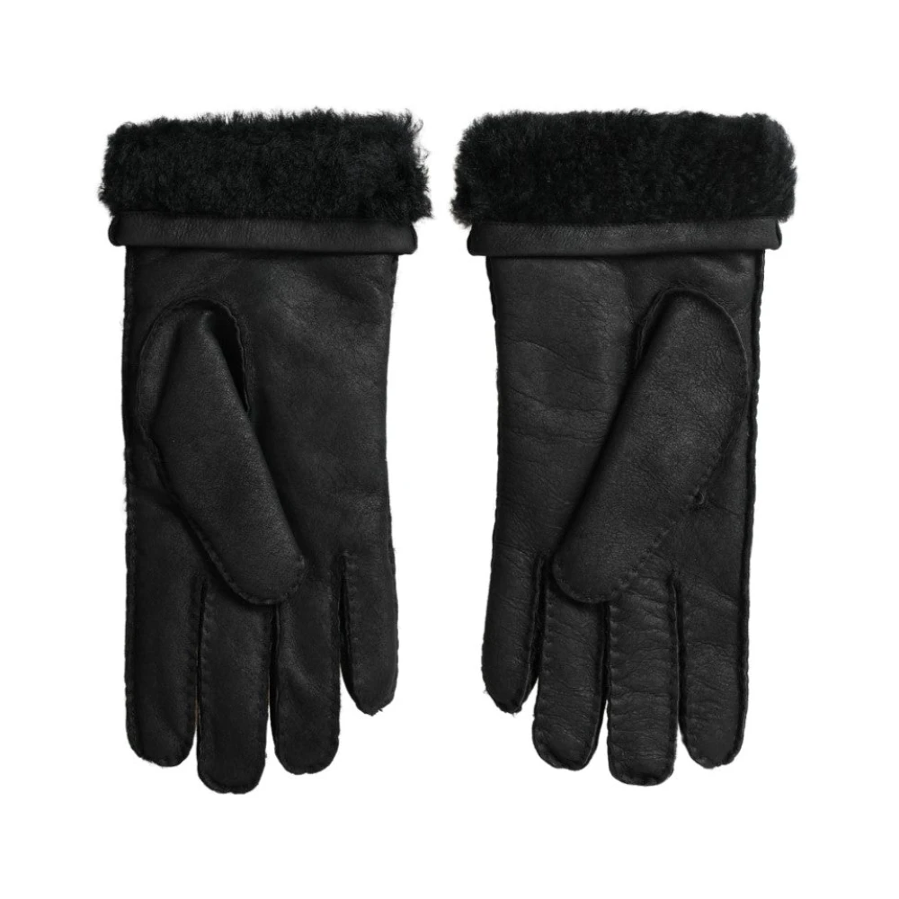 Dolce & Gabbana Stijlvolle Zwarte Leren Winterhandschoenen Black Dames