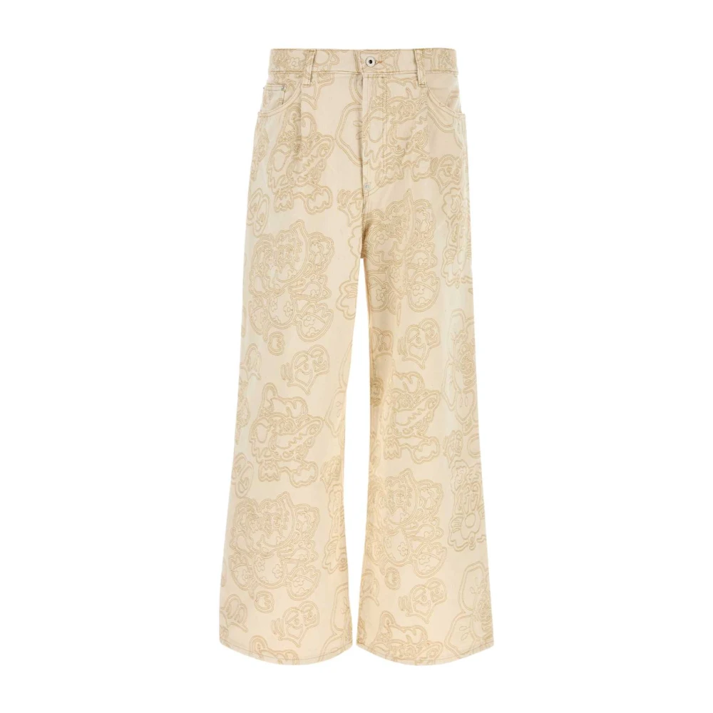 Kenzo Geborduurde Wide-Leg Denim Jeans Beige Heren