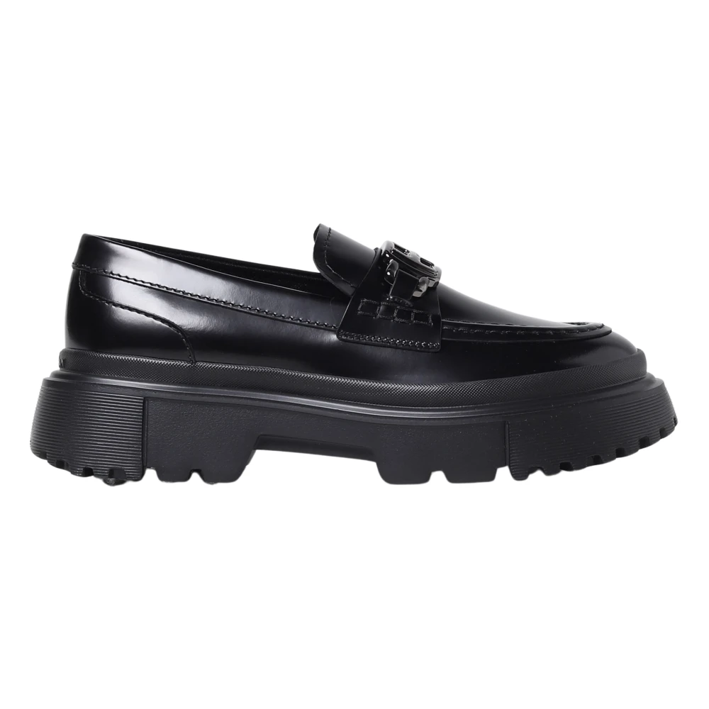 Hogan Stijlvolle Mocassins met Kleine Kettingdetail Black
