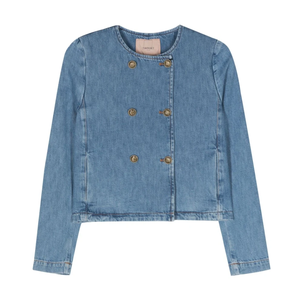 Twinset Blauwe Denim Double-Breasted Jas Blue Dames