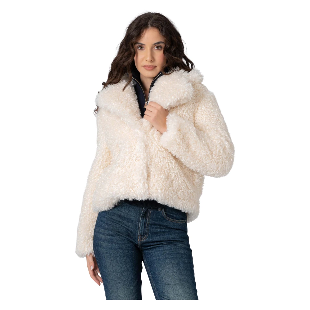 Kocca Women's White Faux Fur & Shearling Jackets, M, Faux Fur Short Winter Jacket