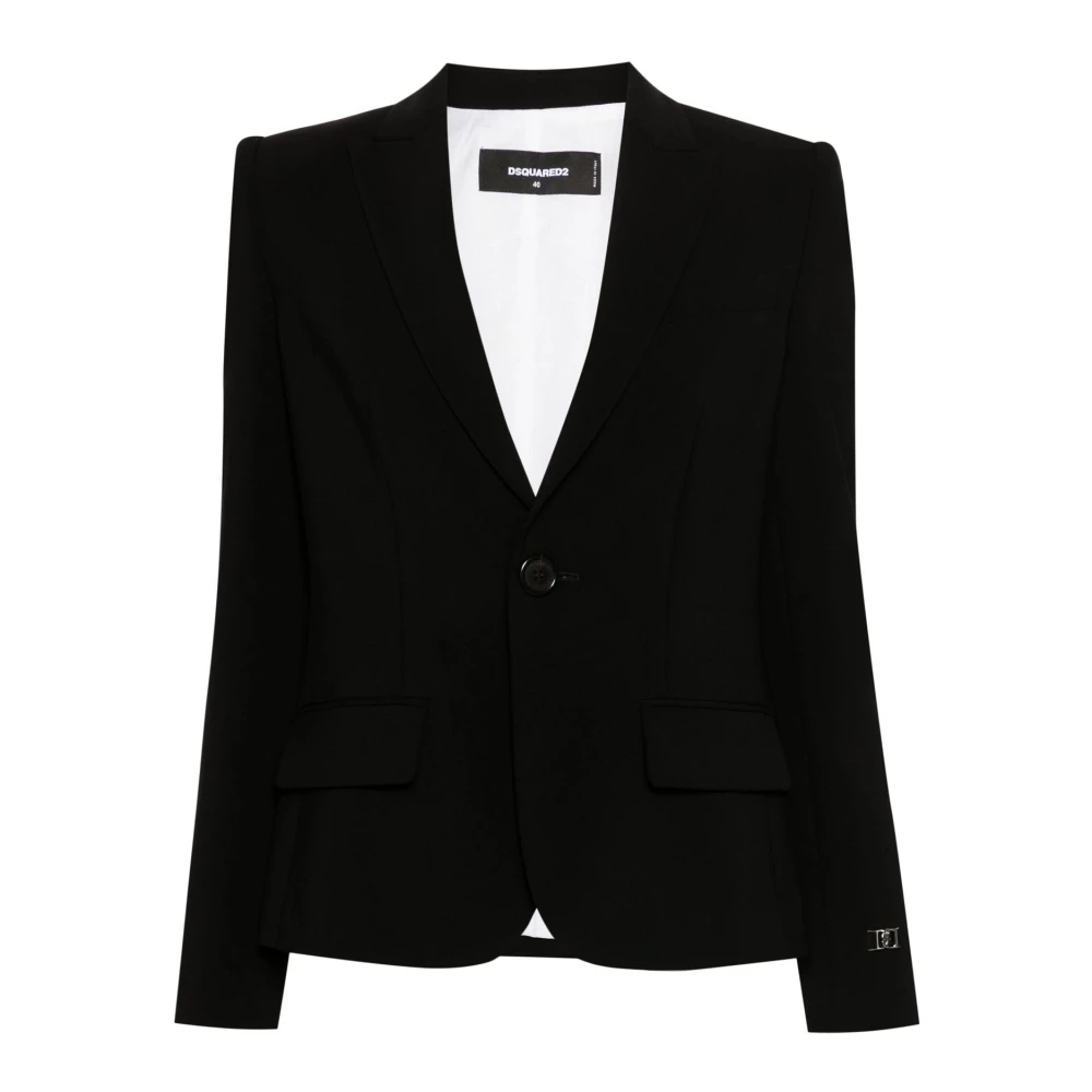 Dsquared2 Zwart Wolblend Peak Lapel Blazer Black Dames