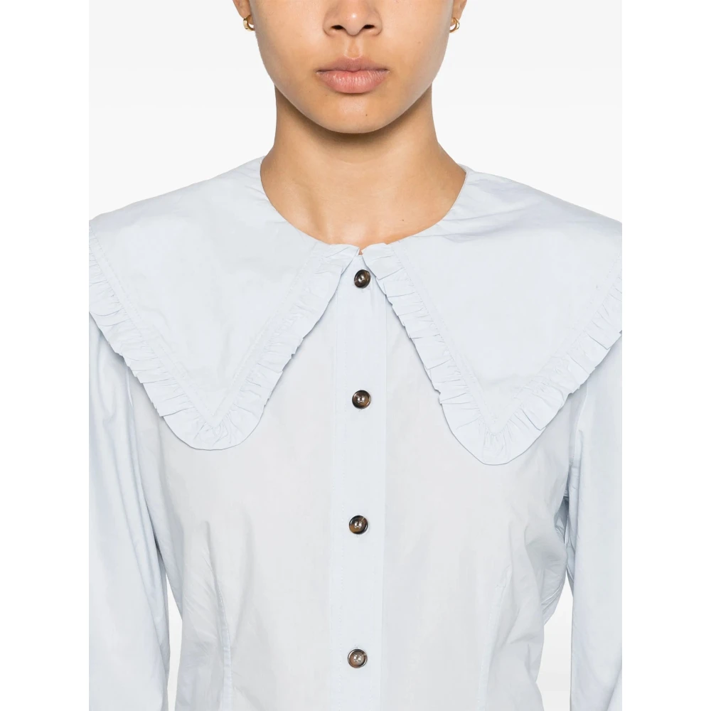 Ganni Ruche Kraag Poplin Shirt White Dames