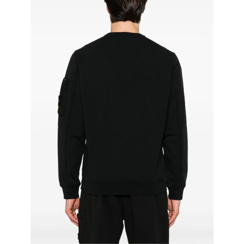 Stone Island Zwarte Geribbelde Trui met Ritssluiting Zak Black Heren