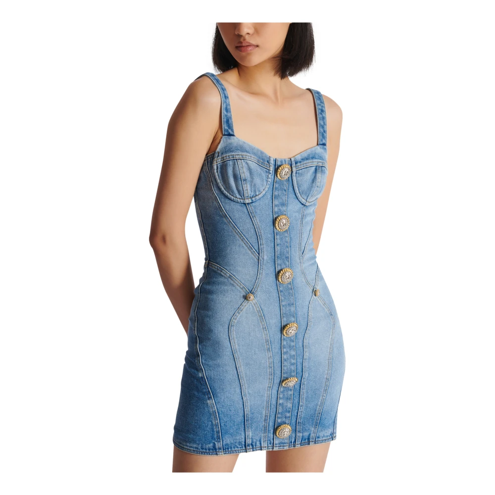 Balmain Knoopsluiting korte spijkerjurk Blue Dames