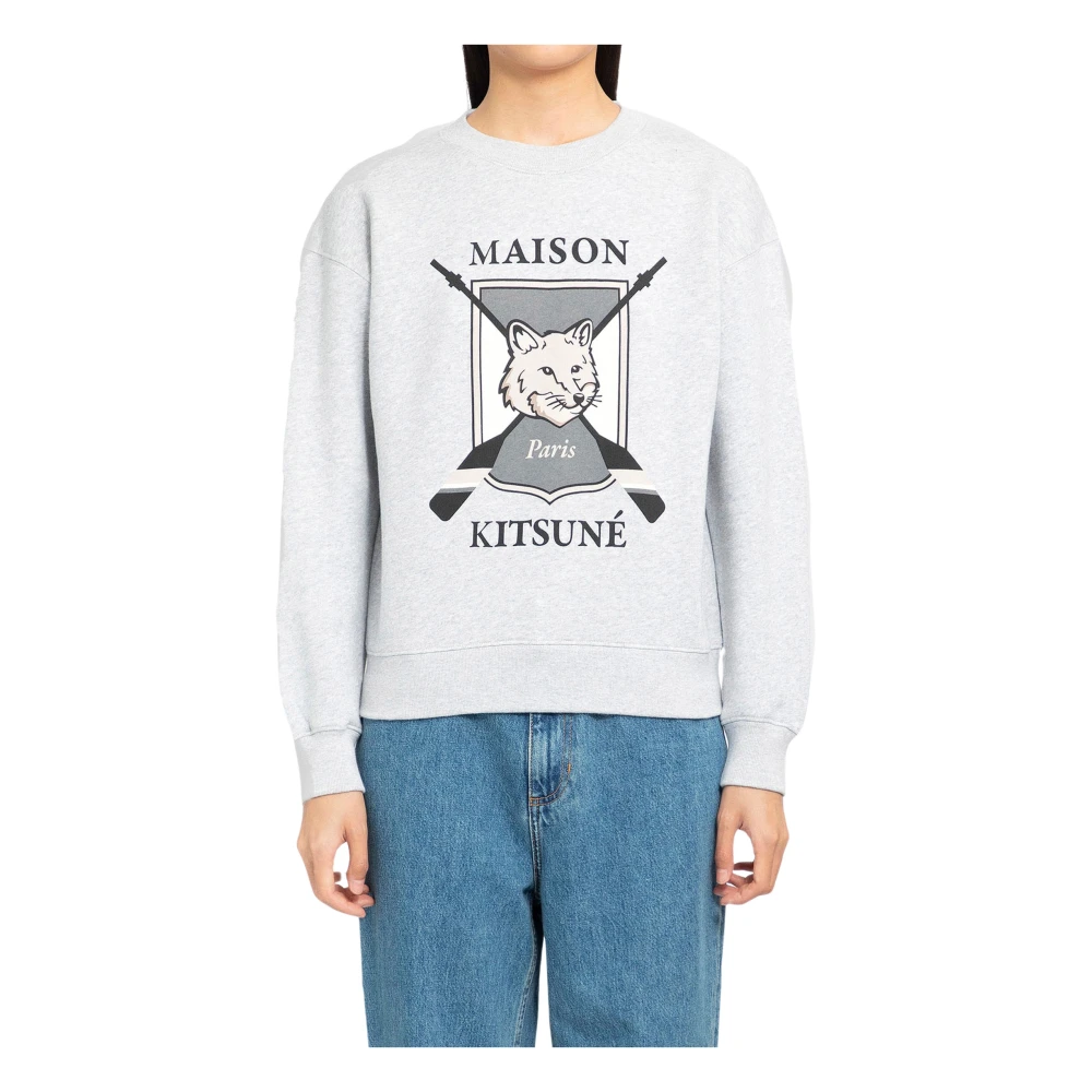Maison Kitsuné Grijze College Fox Print Sweatshirt Gray Dames