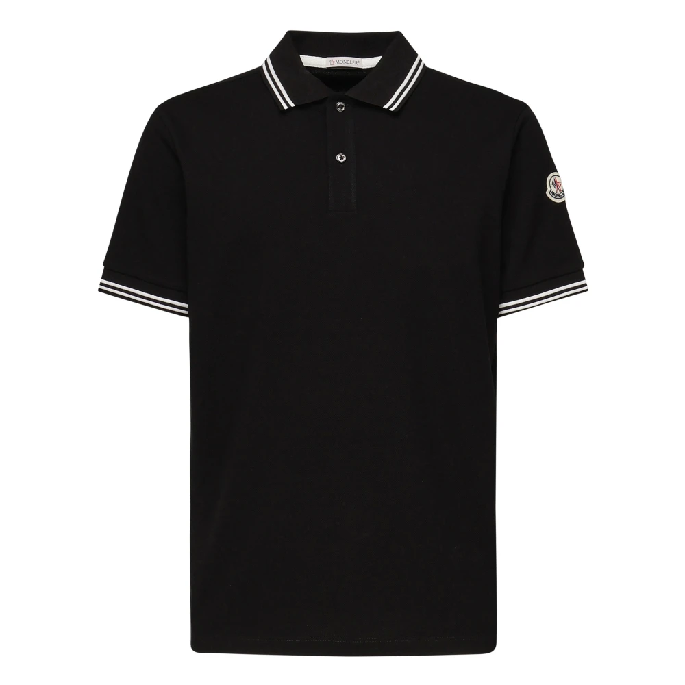 Moncler Zwarte Poloshirt met Gestreepte Kraag Black Heren