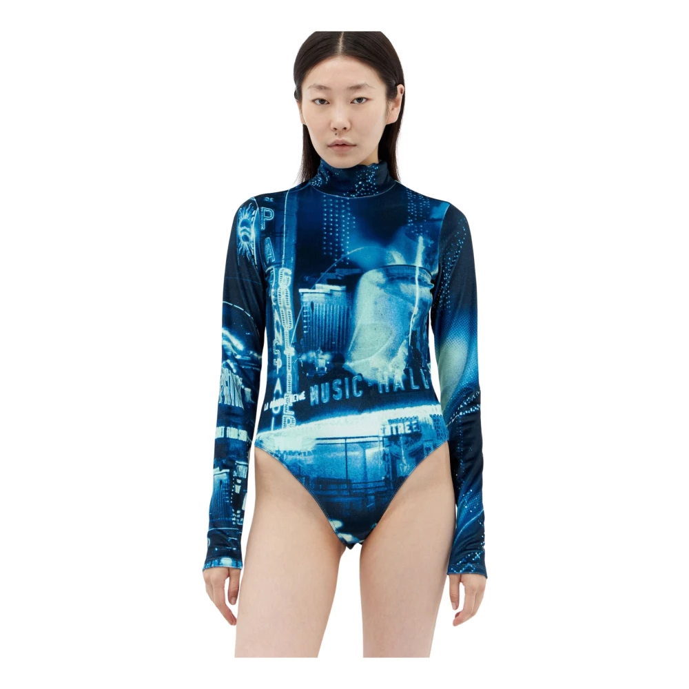 Jean Paul Gaultier Fluwelen Bodysuit Fashion Fiction Collectie Blue Dames