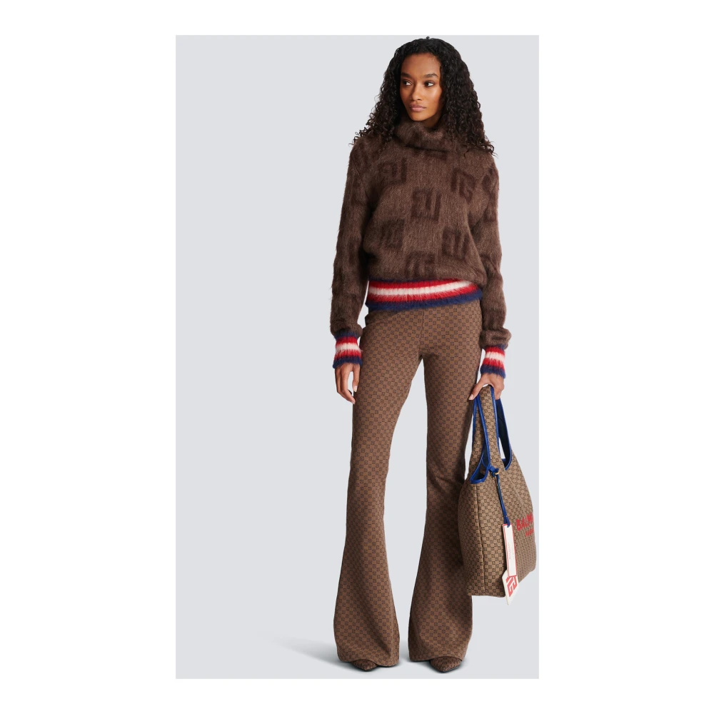 Balmain Geborstelde mohair trui met monogramprint Brown Dames
