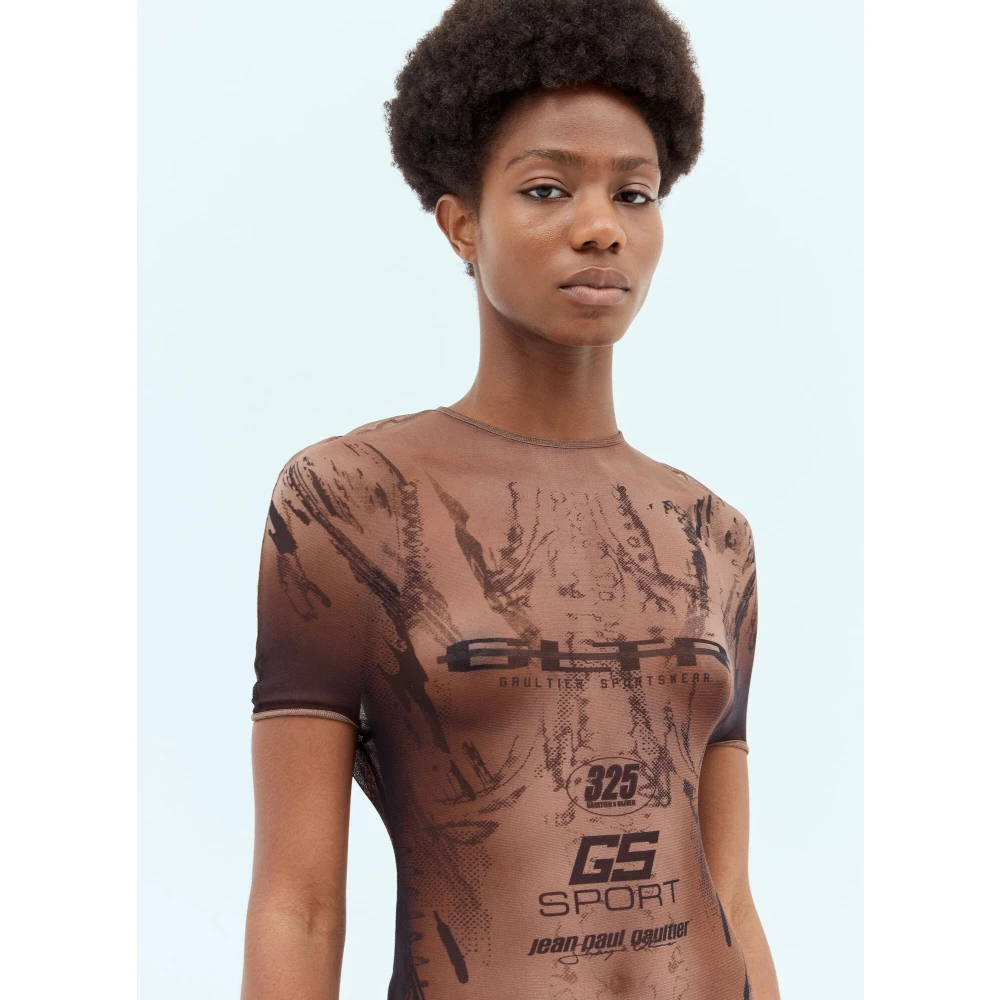 Jean Paul Gaultier Sportieve Maxi Jurk met Grafische Print Brown Dames