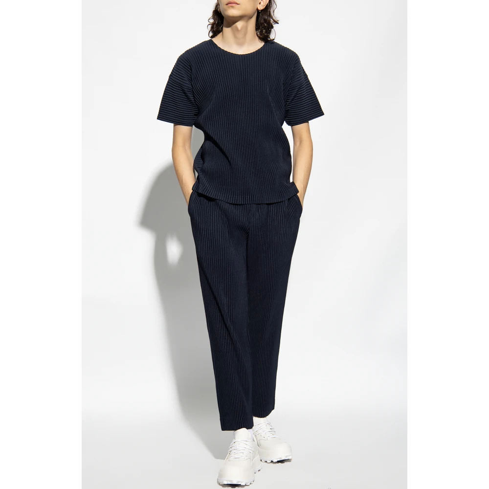 Issey Miyake Geplooide T-shirt Blue Heren