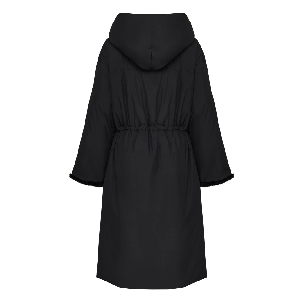 Cesare Gaspari Oversized gewatteerde jas met capuchon en nepbont manchetten Zwart Black Dames