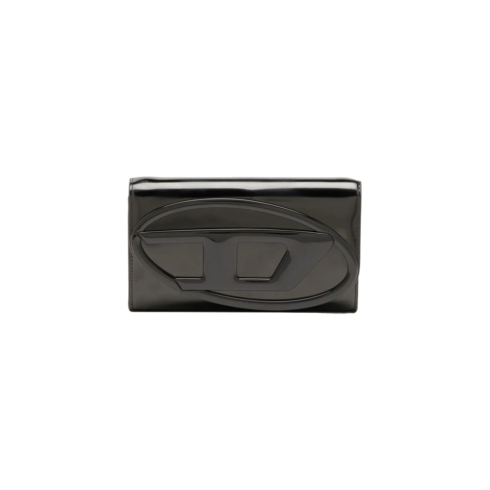 Diesel Zwarte spiegel lederen flap portemonnee Black Dames