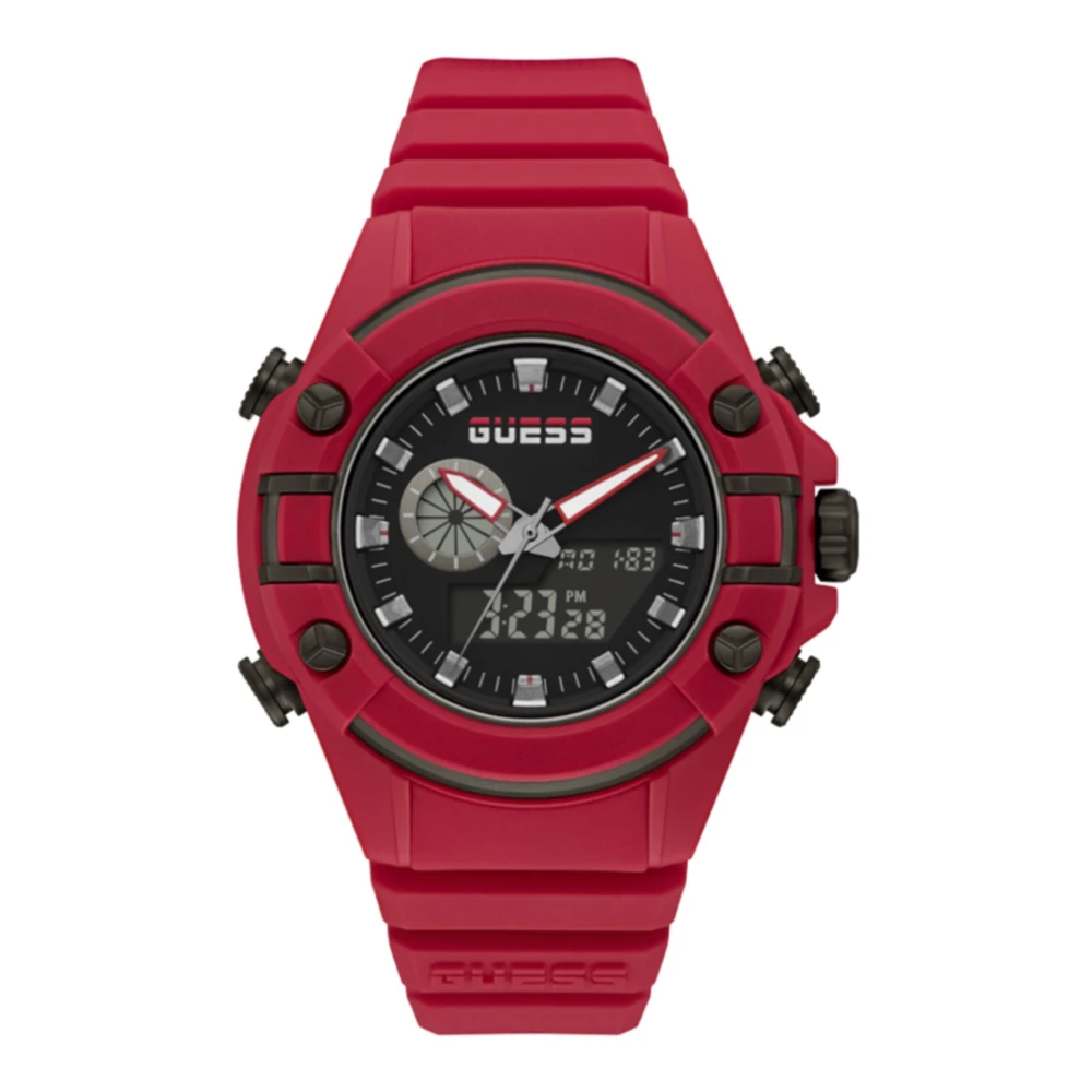 Guess Men's Red Quartz Watch With Silicone Bracelet