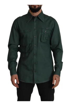 Slim Fit Mörkgrön Flax Skjorta