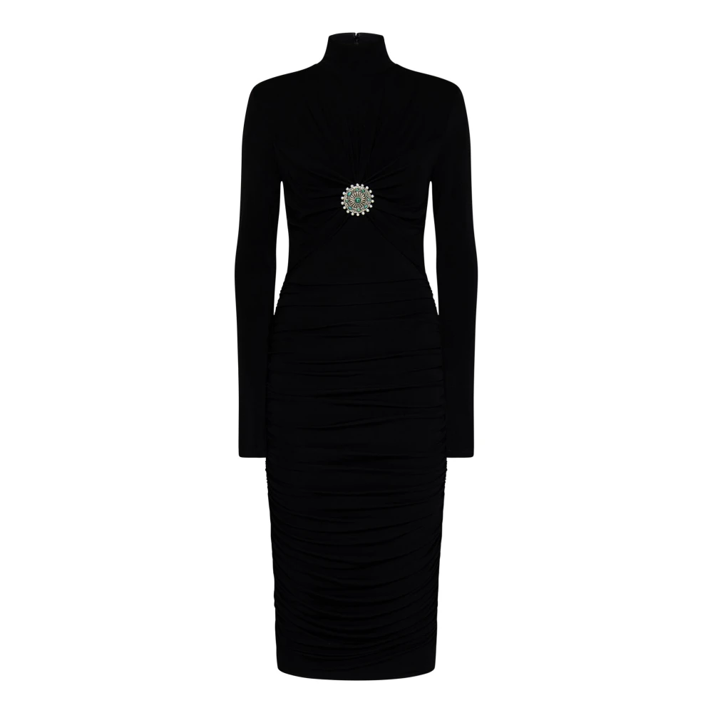 Roberto Cavalli Zwarte jurk met gedrapeerde inzet en turquoise sieraden Black Dames