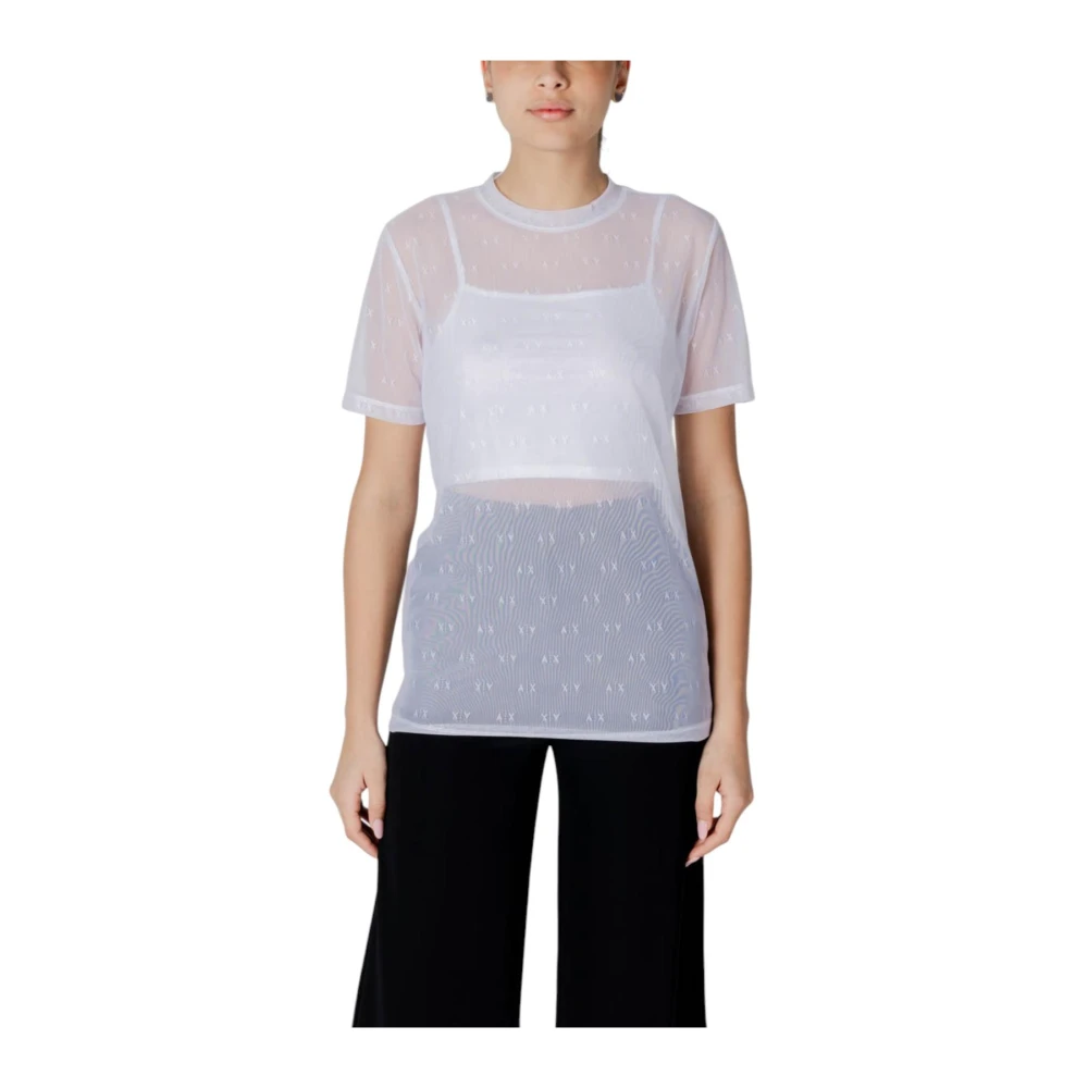 Armani Exchange Vrouw Wit Mesh Top Ax Logo Korte Mouw
