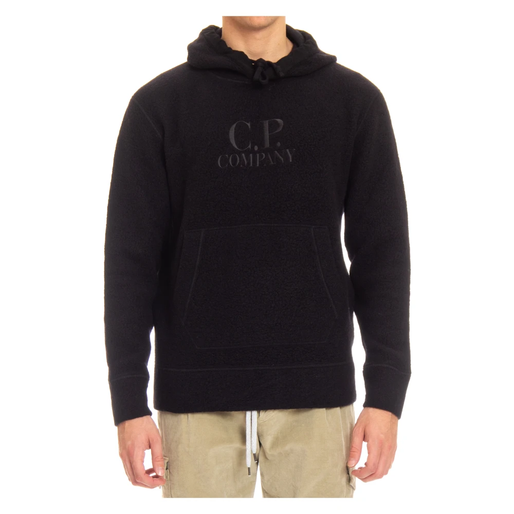 C.p. Company Men's Black Hoodies, M, Cozy Wool Hoodie