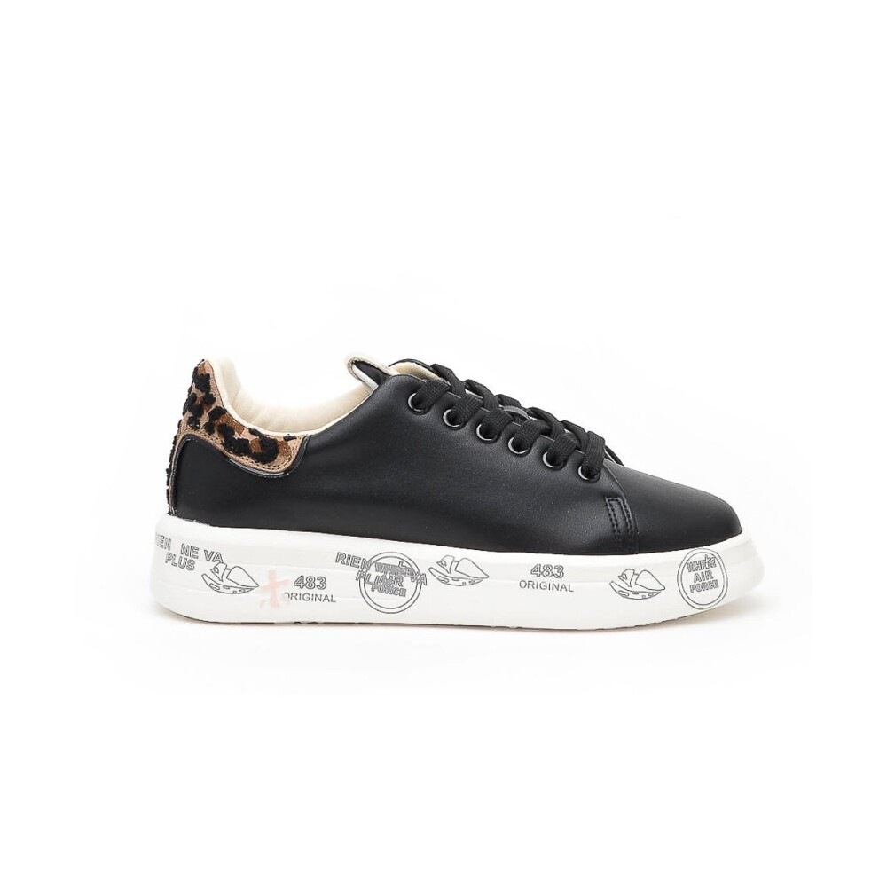 Zwarte Leren Sneakers met Dierenprint Hak Premiata Sneakers