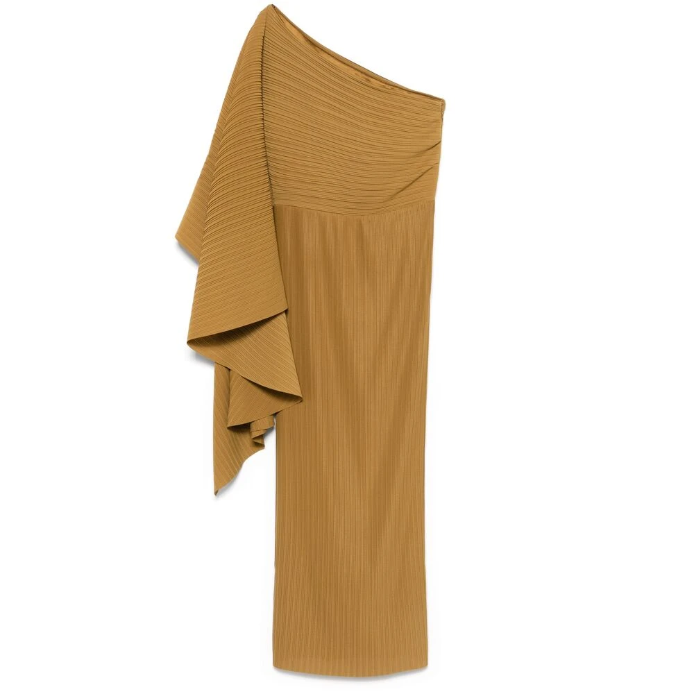 Solace London Goudkleurige One-Shoulder Pencil Jurk Yellow Dames