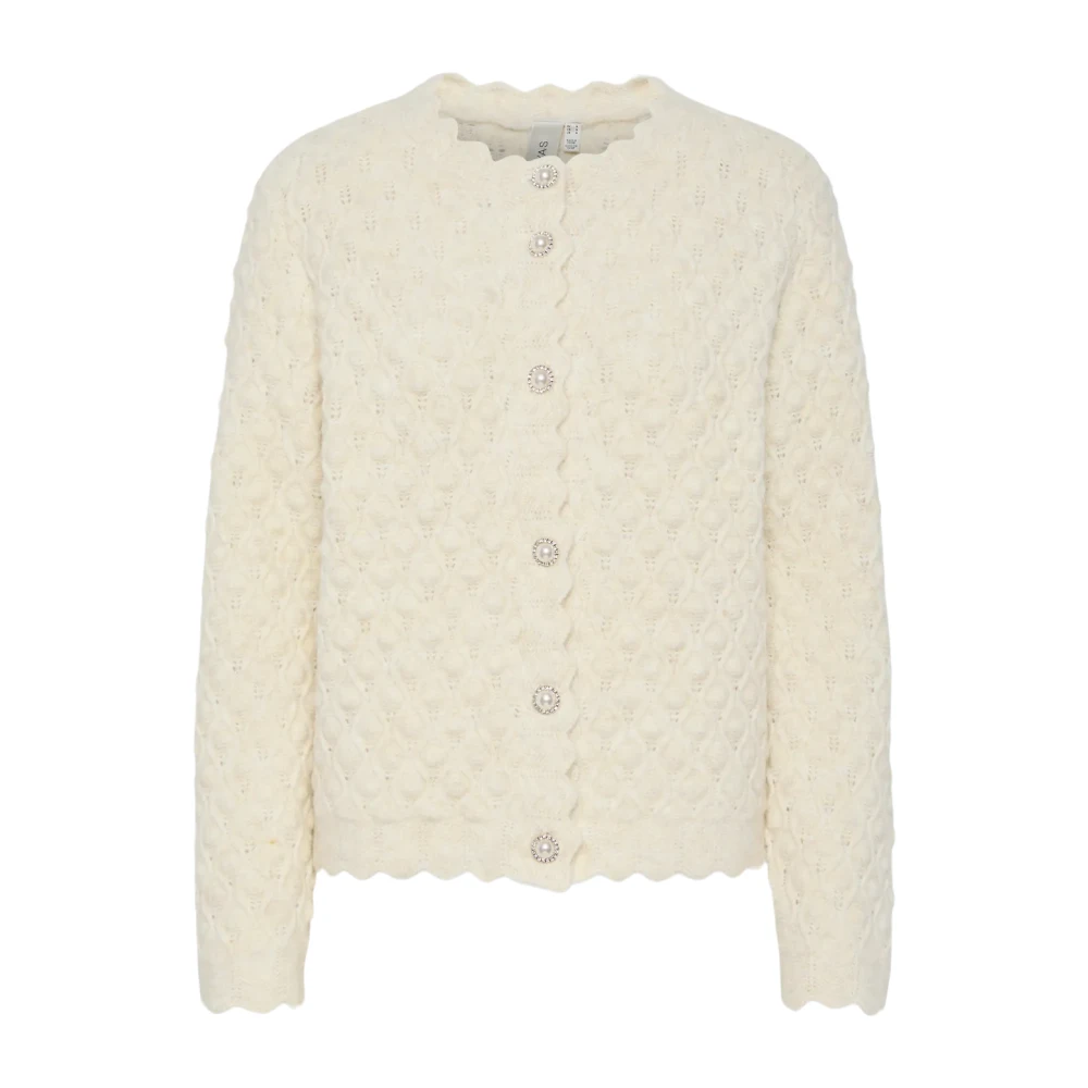 Beige Strikket Cardigan med Knappedetalj