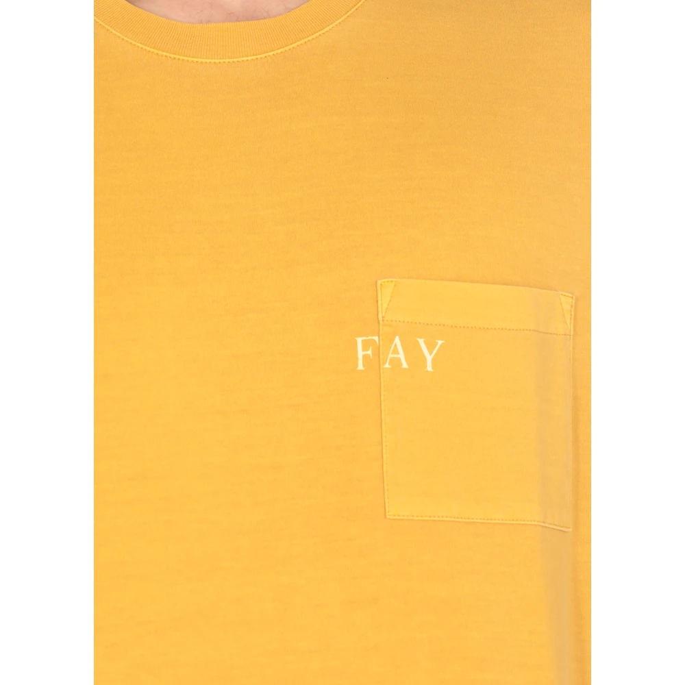 Fay Gele Crewneck T-shirt met zak Yellow Heren