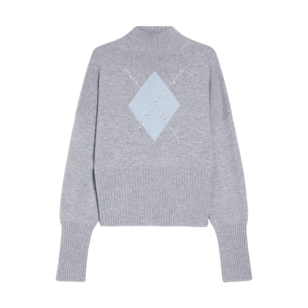 Max Mara Studio Women's Gray Diamond Pattern Cashmere Sweater