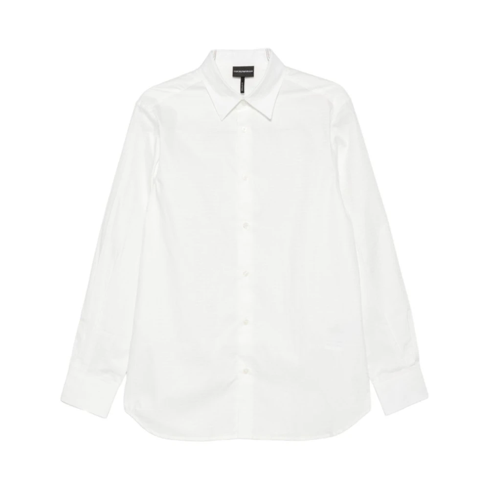 Emporio Armani , Formal Shirts, Male, White, S, Jacquard Shirt With All-Over Lettering