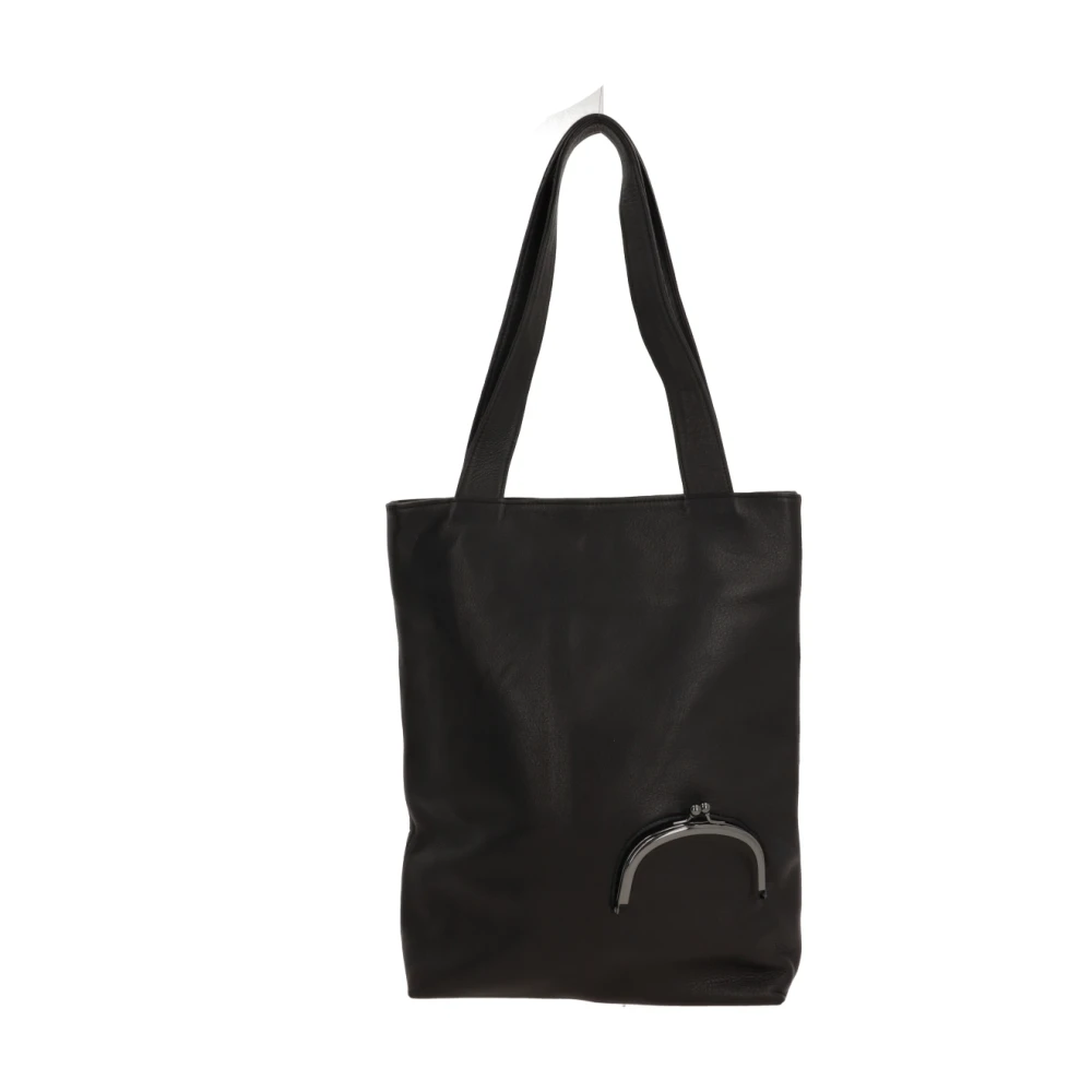 Yohji Yamamoto Zwarte leren tote tas met muntenzak Black Dames