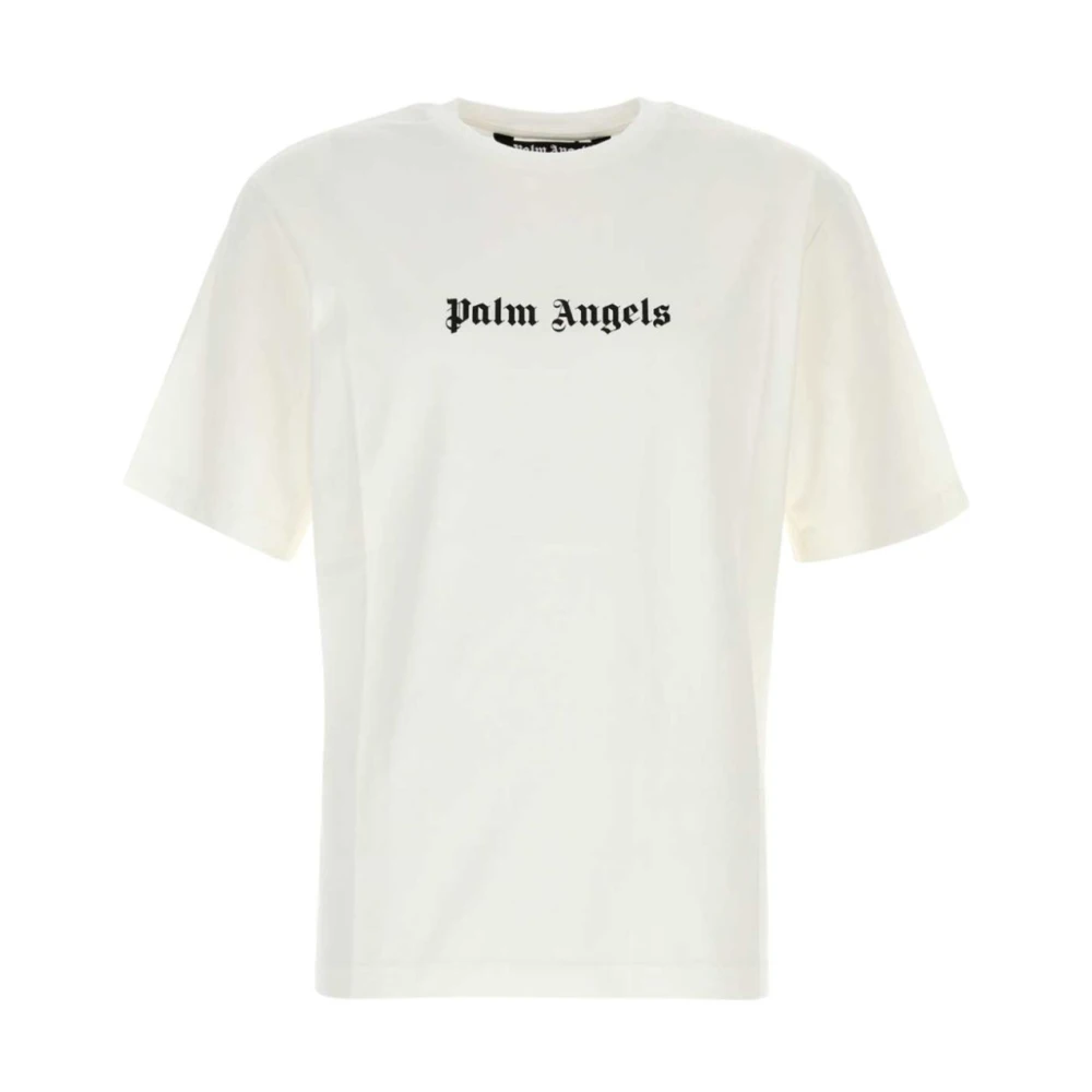 Palm Angels Men's White T-Shirts, Xl, Logo Print Crew Neck T-Shirt