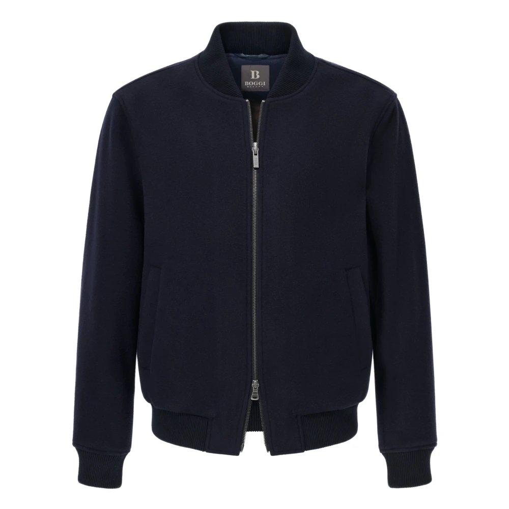 Boggi Milano Herren Blau Bomberjacke Aus Gepolsterter Wolle
