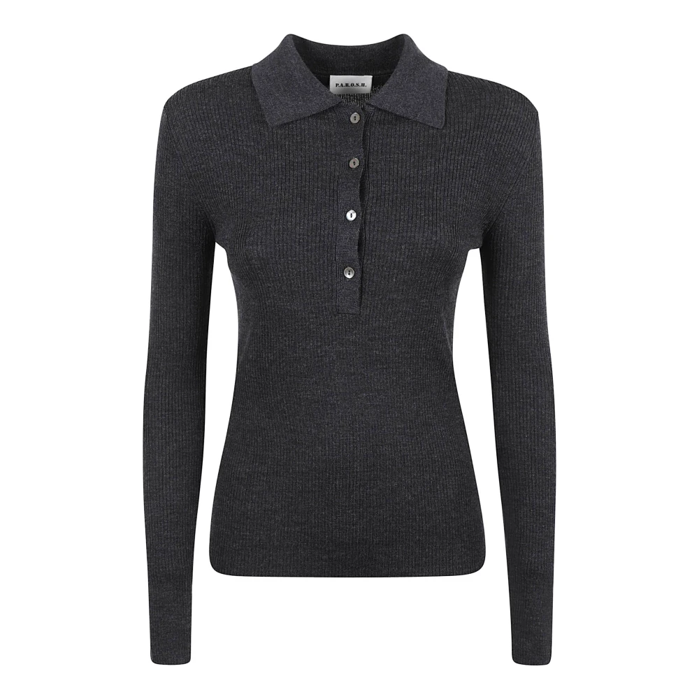 P.a.r.o.s.h. Grijze Wol Slim-Fit Poloshirt Gray Dames