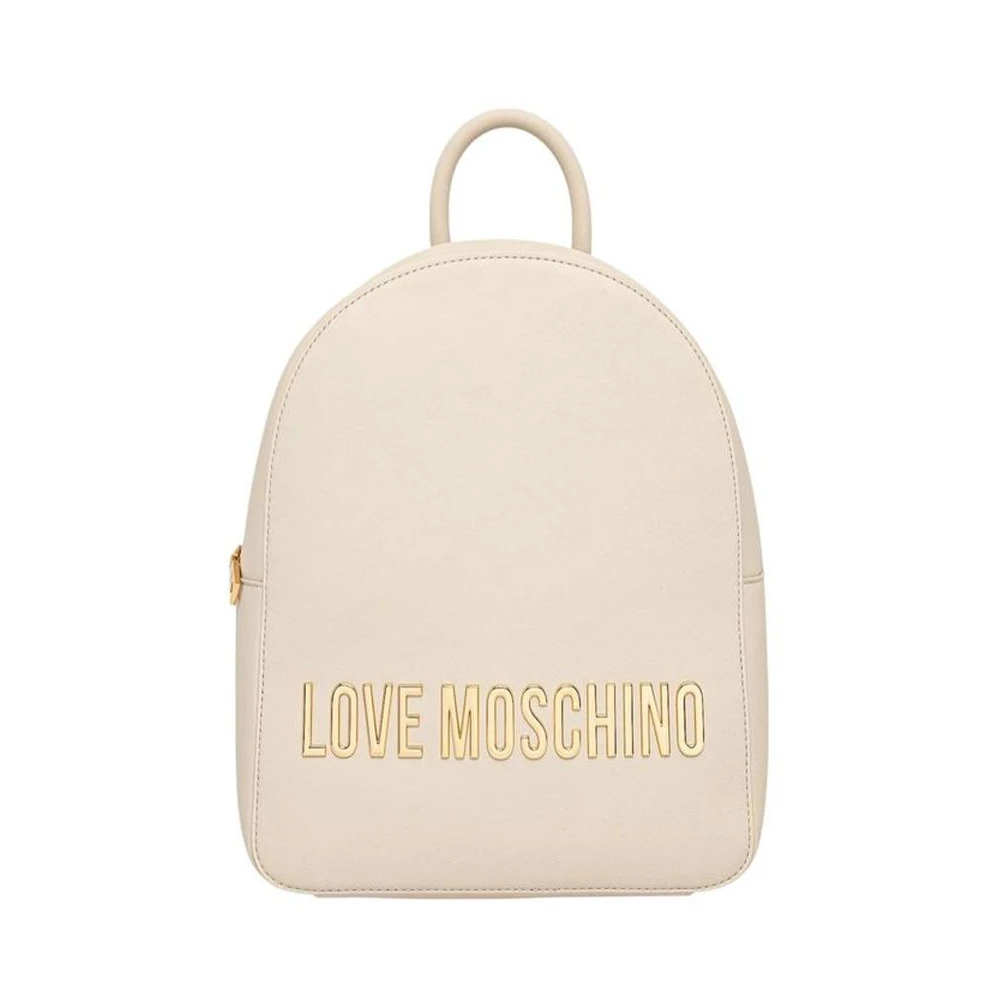Love Moschino Women's Beige Polyethylene Backpack With Multiple Compartments And Adjustable Straps